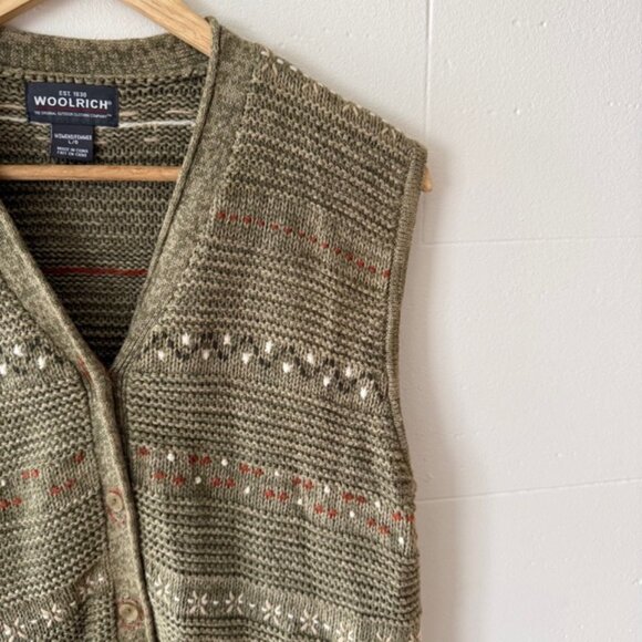 Woolrich | Cottagecore Green Knit Vest Floral | Embroidered Cotton | Size Large - Picture 3 of 10